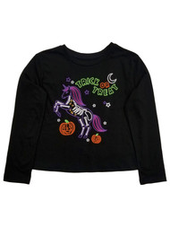 Girls Black & Neon Trick or Treat Unicorn Halloween T-Shirt Tee Shirt
