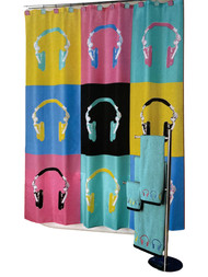 Allure Headphone Girl Fabric Shower Curtain, Colorful Block Bath Decor