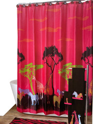 Allure Neon Safari Fabric Shower Curtain - Pink & Neon Jungle Animal Bath Decor