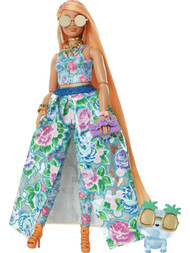 Barbie Extra Fancy Doll with Curvy Shape & Orange Hair Floral Gown & Pet Kitten