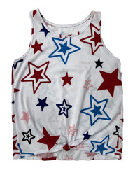 Girls White Red Blue 4th Of July Star Knotted Patriotic Tank Top Shirt