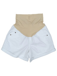 A Glow Womens Maternity Cuffed White Boyfriend Jean Shorts with Pockets