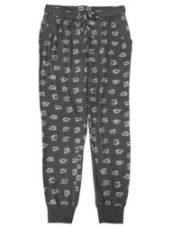 Womens Soft Gray Coffee & Tea Print Joggers Sleep Pants Pajama Bottoms