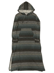 Womens Soft Green & Gray Stripe Hacci Chemise Hoodie Nightgown Night Gown