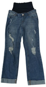 Womens Medium Washed Distressed Cuffed Maternity Jeans Comfort Belly