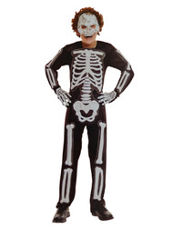 Boys Skeleton Bones Halloween Costume Mask Jumpsuit & Hands Medium (6-8)