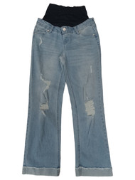 Womens Distressed Cuffed Blue Denim Boyfriend Style Maternity Jeans