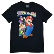 Super Mario Mens Black Mario Luigi Wario Waluigi Graphic T-Shirt