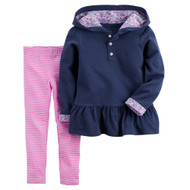 Carters Infant Girls Pink & Blue Striped 2 Piece Outfit Shirt & Leggings 6m