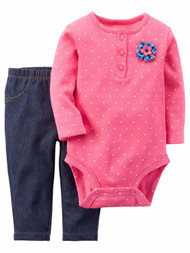 Carters Infant Girl Pink Polka Dot Bodysuit Shirt Denim Legging Pants Newborn