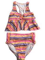 Girls Pink Orange Purple Rainbow Stripe 2pc Tankini Swimming Suit