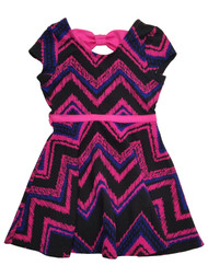 Girls Black Hot Pink & Blue Chevron Patterned Short Sleeve Dress 4