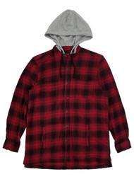 The Foundry Mens Big & Tall Red Plaid Hooded Flannel Shirt Jacket