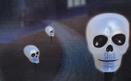 Set of 3 Lighted Skull Pathway Markers Halloween Yard Stake Decoration