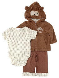 Infant Boys Brown Monkey 3-Piece Hoodie Creeper & Lounge Pant Set 6-9 Months