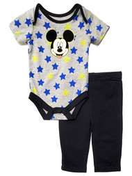 Disney Infant Boys Gray Star Mickey Mouse Short Sleeve Top & Black Pant Set