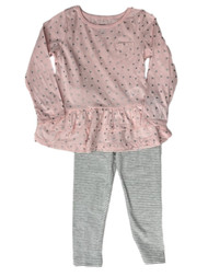 Carters Infant Girls Pink Heart Long Sleeve Top & Striped Pants Set 24 Months