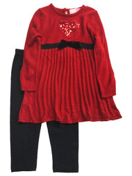 Infants Girls Red Sequin Heart Christmas Baby Outfit Sweater & Pants Set