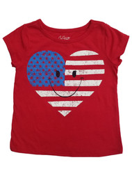 Toddler Girls Red White Blue Flag Fourth of July Patriotic Heart Tee T-Shirt