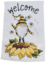 Spring Summer Bumble Bee Welcome Gnome Garden Flag 12 by 18 inch