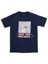 Girls Blue Make Your Own Magic Unicorn Kitten Cat Tee Shirt T-Shirt
