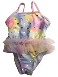 Infant Girls Ruffled Rainbow Tie Dye Hearts 1pc Baby Swimming Swim Suit 12m