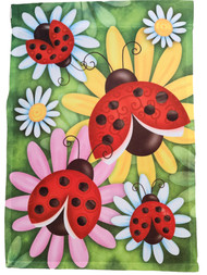Colorful Ladybug & Daisy Floral Garden Flag Yard Decoration 18 by 12 Inch