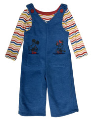 Disney infant & Toddler Girls 2pc Blue Retro Mickey & Minnie Overall Set