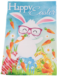 Happy Easter Blue Floral Daisy & Bunny Rabbit Garden Flag