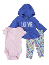 Carters Infant Girls 3PC Purple Love Floral Zip Jacket bodysuit & Legging Set 6m