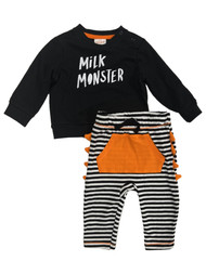 Infant Boys Milk Monster Black Halloween Sweatshirt & Pants Set Newborn