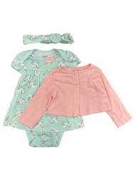 Carters Infant Girls Mint Green Unicorn Bodysuit Dress Pink Cardigan & Bow 3-6m