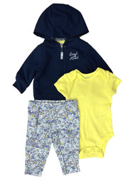 Carters Baby Girls Sweet Heart Navy Jacket Yellow Bodysuit & Floral Leggings