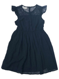 Girls Blue Navy Blue Lace Yoke Ruffled Cap Sleeve Flowy Layered Dress