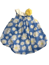 Infant Girls Blue & White Daisy Flower Print Bubble Romper Baby Outfit