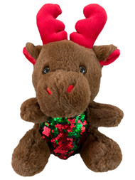 Holiday Time Christmas 12" Brown Plush Moose with Sequins Stuffed Animal Pal