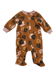 Carters Infant Girls Brown & Pink Floral Fleece Zip Blanket Sleeper Pajamas