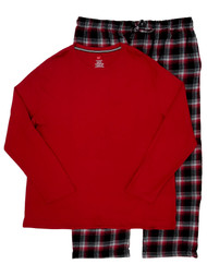 Hanes Mens Red & Black Plaid Knit Top & Flannel Pant Sleep Set Pajama Set
