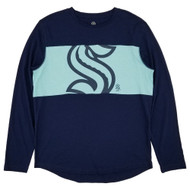 Fanatics Mens Blue NHL Seattle Kraken On Point Colorblock Long Sleeve Shirt