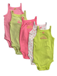 Carters Infant Girls 5PC Neon Pink & Yellow Tank Top Sleeveless Bodysuit Set 3m