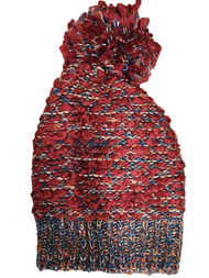 Womens Multi-Colored Burgundy Red Pom Beanie Stocking Cap Hat
