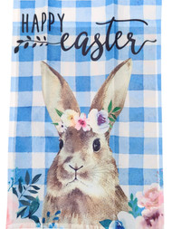 Blue Checkered Happy Easter Floral Bunny Rabbit Garden Flag 12 x 18