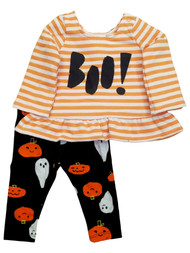 Infant Girls Halloween Boo Pumpkin Baby Outfit Bodysuit & Leggings Set