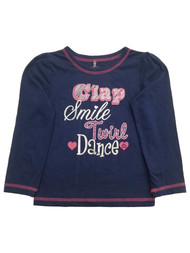 Toddler Girls Navy Blue Clap Smile Twirl Dance Long Sleeve T-Shirt Tee Shirt