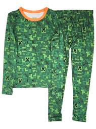 Climate Right Boys Green Minecraft Creeper Thermal Underwear Long Johns