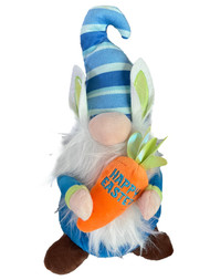 Easter Plush Blue 12" Garden Gnome with Bunny Rabbit Ears & Carrot Stuffed Pal