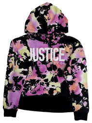 Justice Girls Black & Purple Neon Tie Dye Pullover Hoodie Sweatshirt