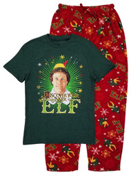 Elf Mens 2-Piece Dark Green & Red Christmas Holiday Sleepwear Pajama Set