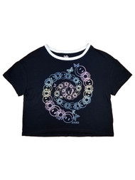 Justice Girls Black Pink & Blue Butterfly Flowers T-Shirt Tee Shirt