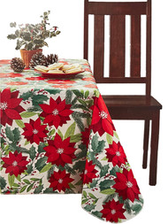 Holiday Time Christmas Poinsettia Vinyl Tablecloth, Red Green Table Cloth 60x84